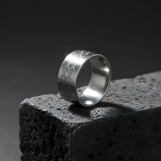 Engraved Silver Steel Ring 5.6cm