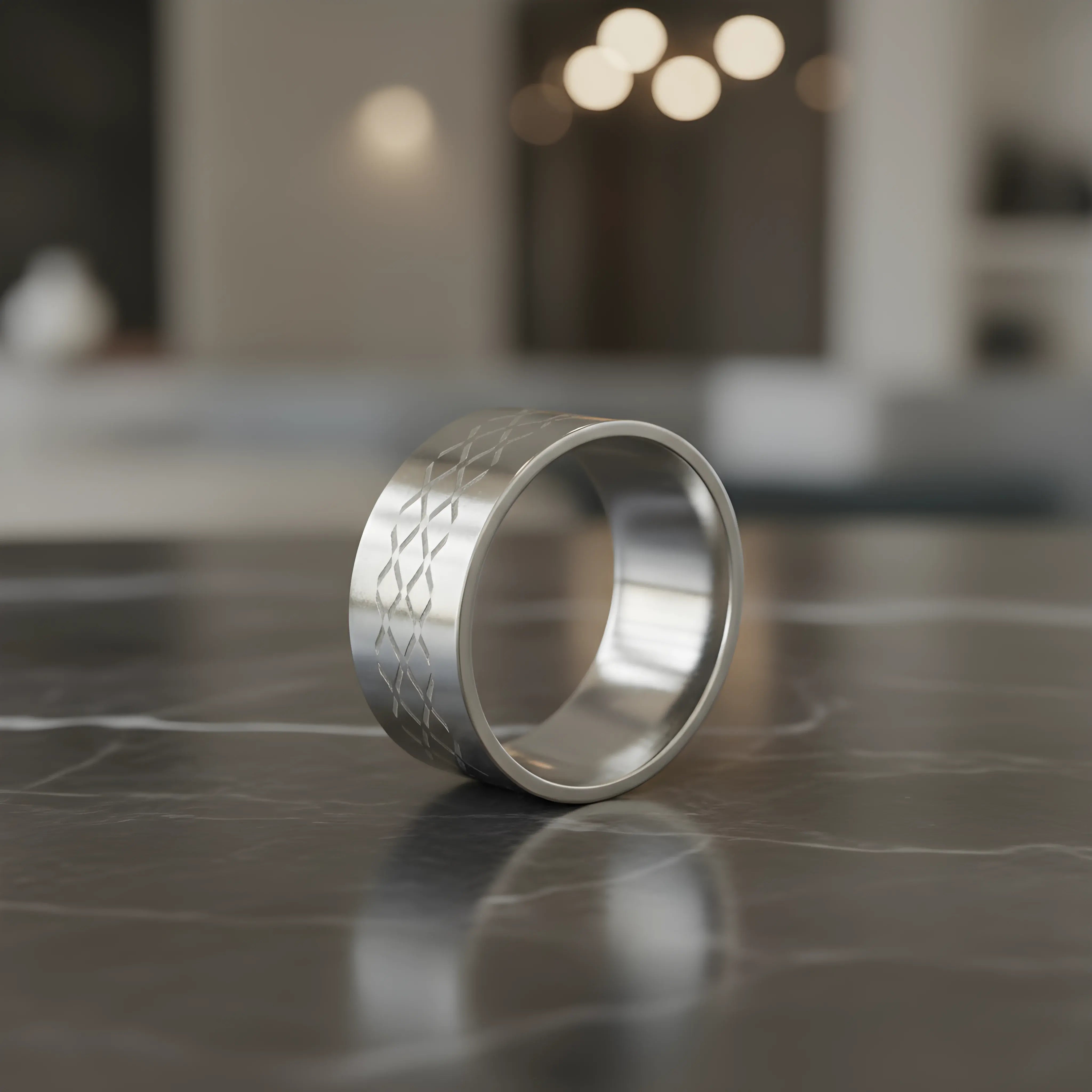 Engraved Silver Steel Ring 5.6cm