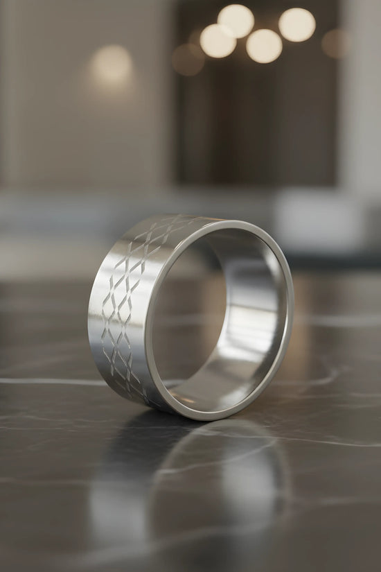Engraved Silver Steel Ring 5.6cm