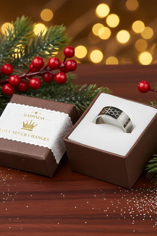 Engraved Silver Steel Ring 5.6cm