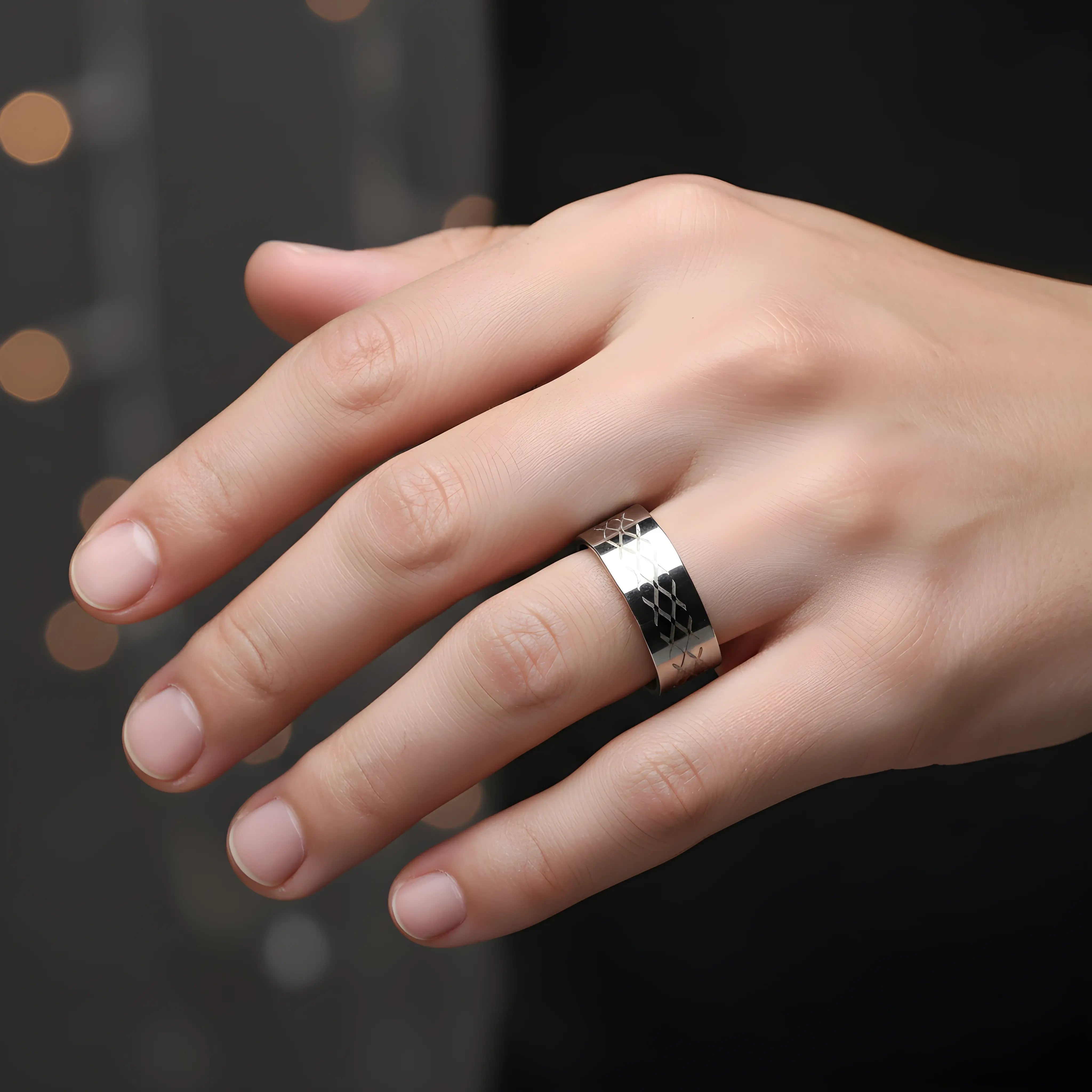 Engraved Silver Steel Ring 5.6cm