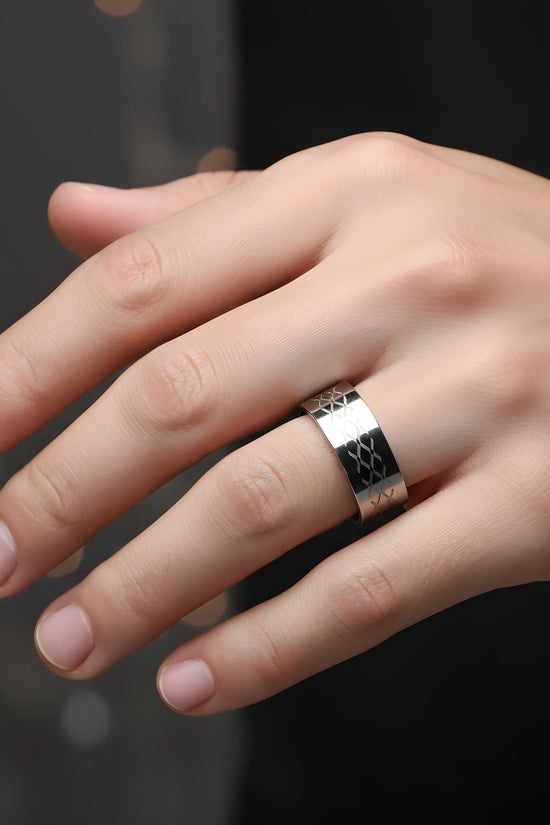 Engraved Silver Steel Ring 5.6cm