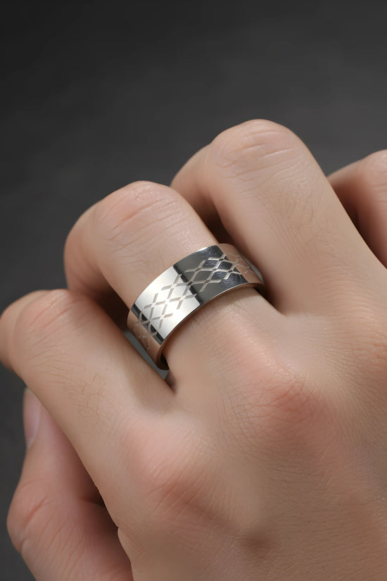 Engraved Silver Steel Ring 5.6cm