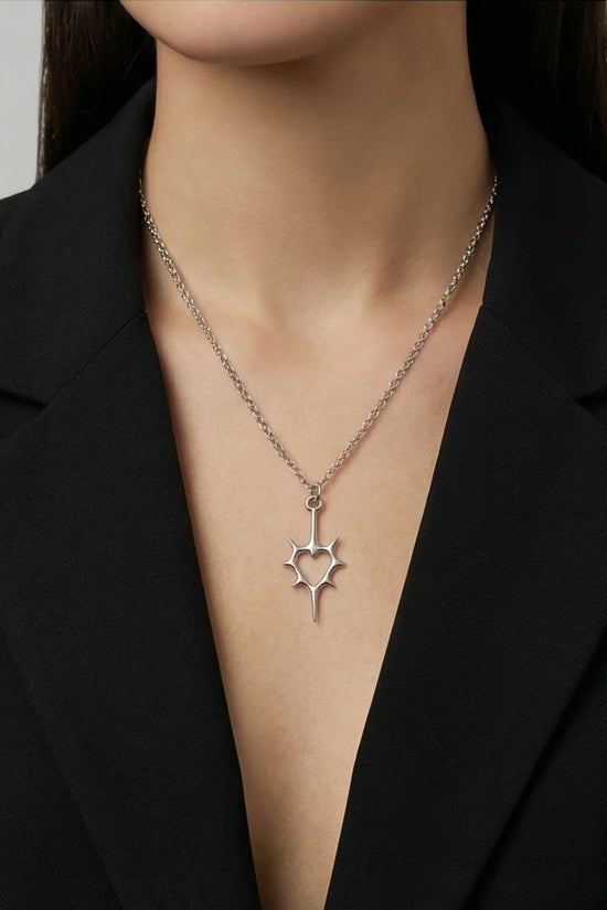 The Thorned Aura: Spiky Heart Statement Necklace