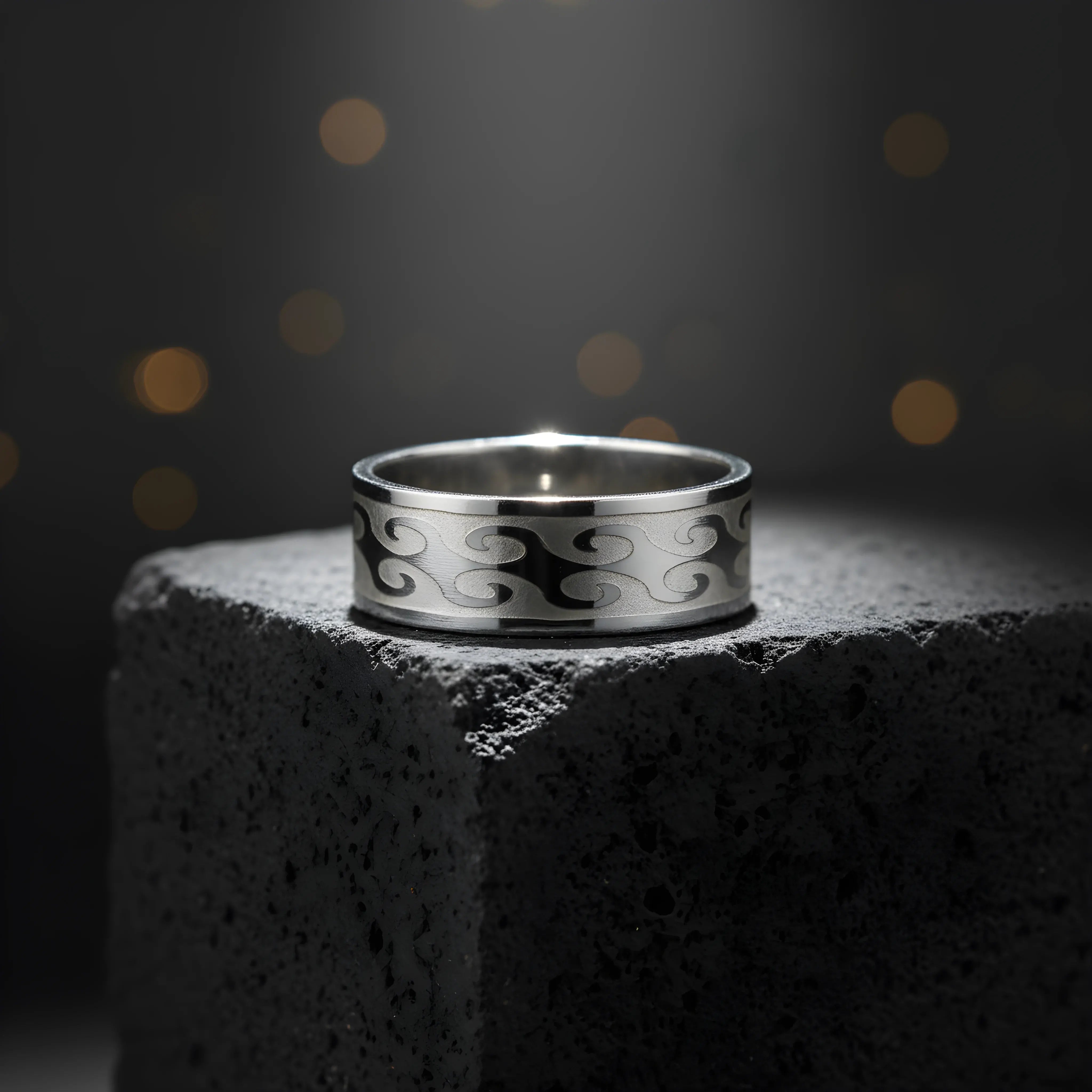 Wave Engraved Silver Ring 5.9cm