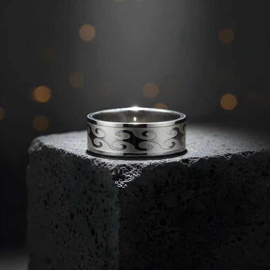 Wave Engraved Silver Ring 5.9cm