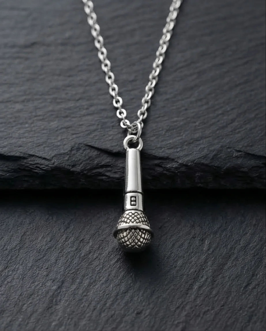 Studio Legend: Detailed 3D Microphone Statement Necklace