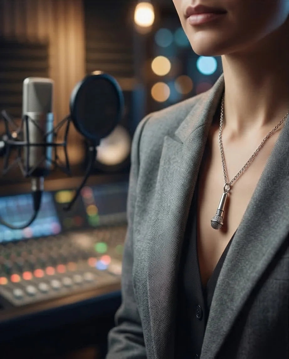 Studio Legend: Detailed 3D Microphone Statement Necklace