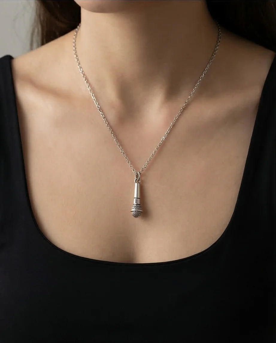 Studio Legend: Detailed 3D Microphone Statement Necklace