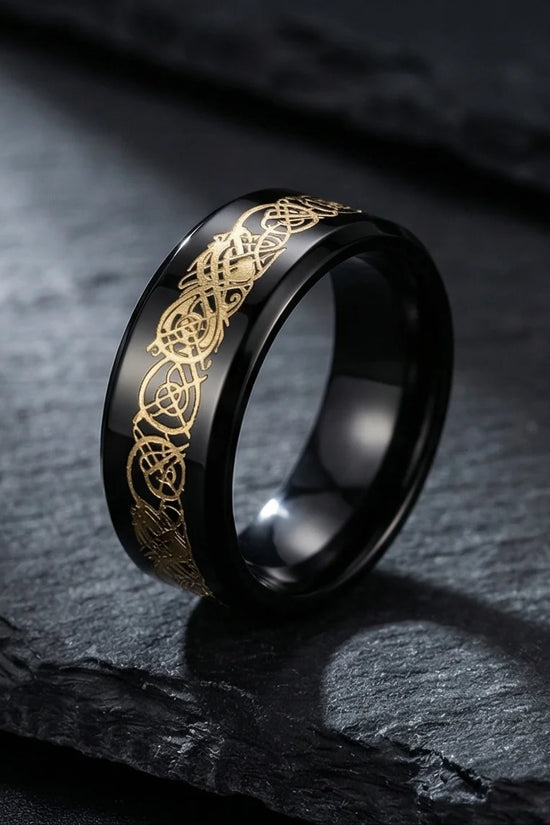 Black & Gold Celtic Wolf-Knot Ring