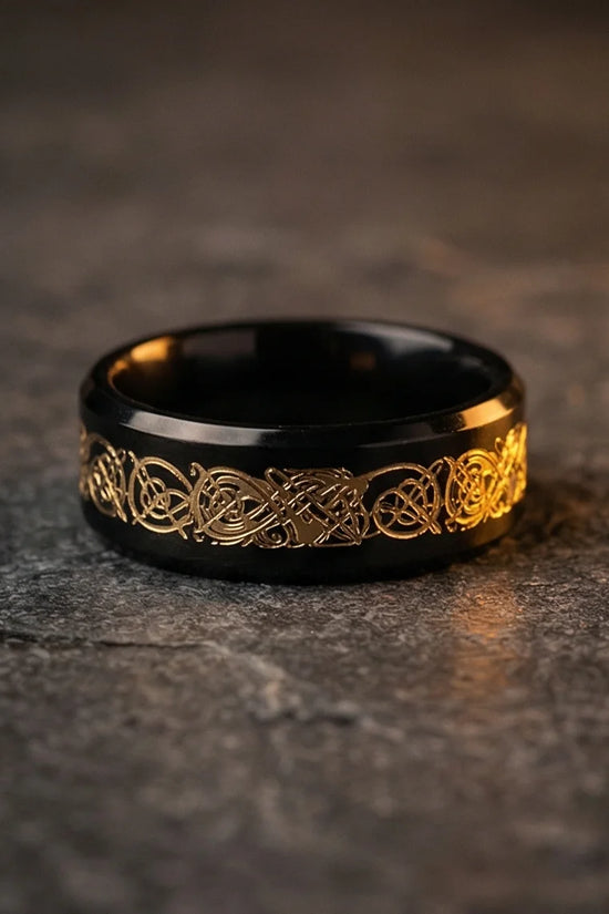 Black & Gold Celtic Wolf-Knot Ring