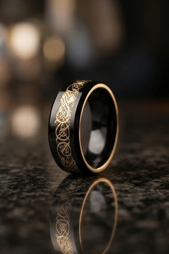 Black & Gold Celtic Wolf-Knot Ring
