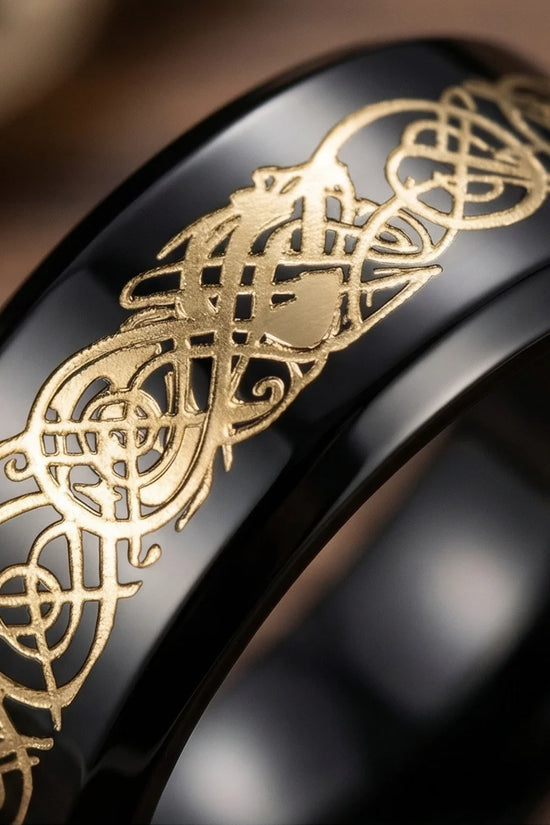 Black & Gold Celtic Wolf-Knot Ring