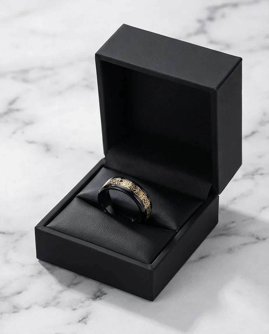 Black & Gold Celtic Wolf-Knot Ring