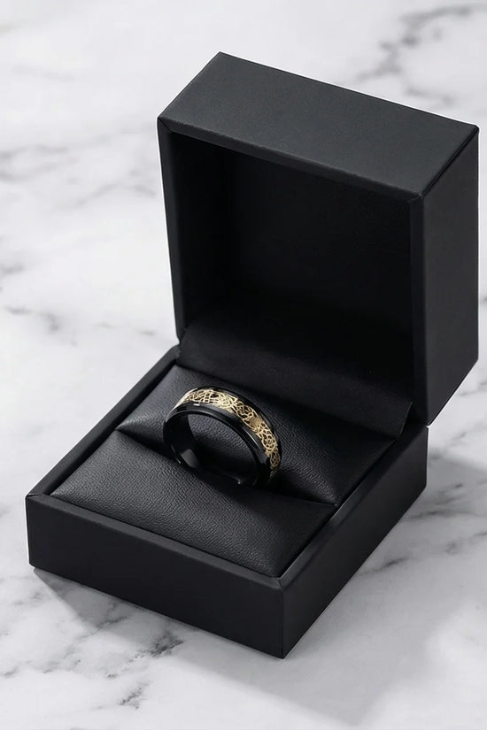 Black & Gold Celtic Wolf-Knot Ring