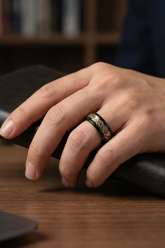 Black & Gold Celtic Wolf-Knot Ring