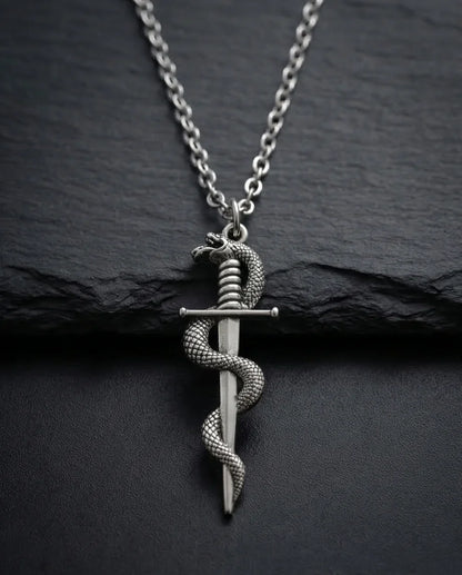 The Serpentine Blade: Antique Silver Guardian Necklace