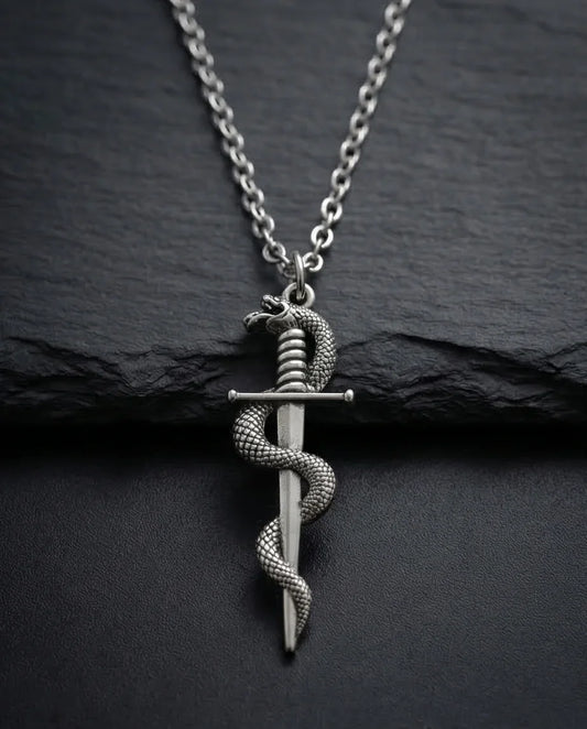 The Serpentine Blade: Antique Silver Guardian Necklace