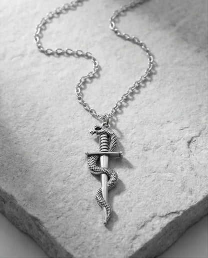 The Serpentine Blade: Antique Silver Guardian Necklace