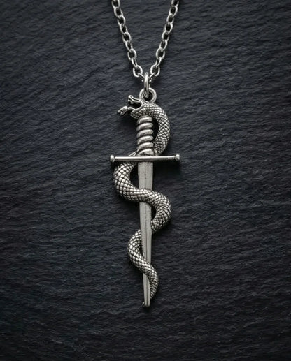 The Serpentine Blade: Antique Silver Guardian Necklace