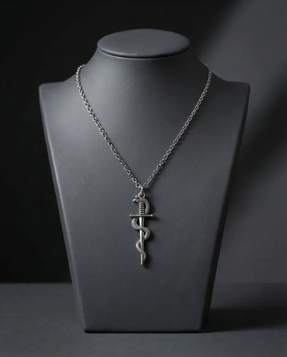 The Serpentine Blade: Antique Silver Guardian Necklace