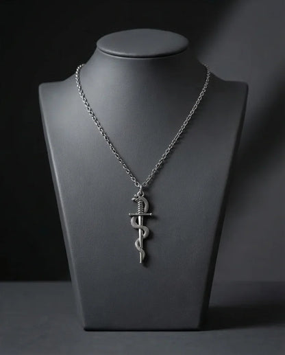 The Serpentine Blade: Antique Silver Guardian Necklace