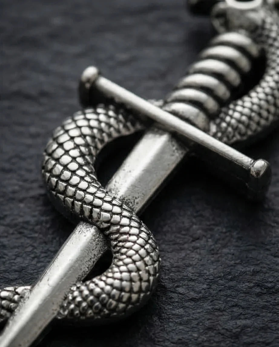 The Serpentine Blade: Antique Silver Guardian Necklace