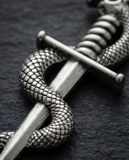 The Serpentine Blade: Antique Silver Guardian Necklace