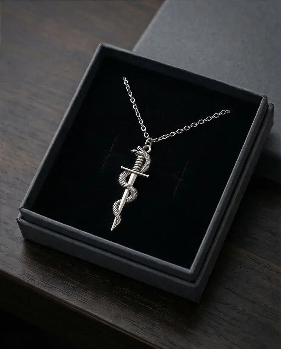The Serpentine Blade: Antique Silver Guardian Necklace