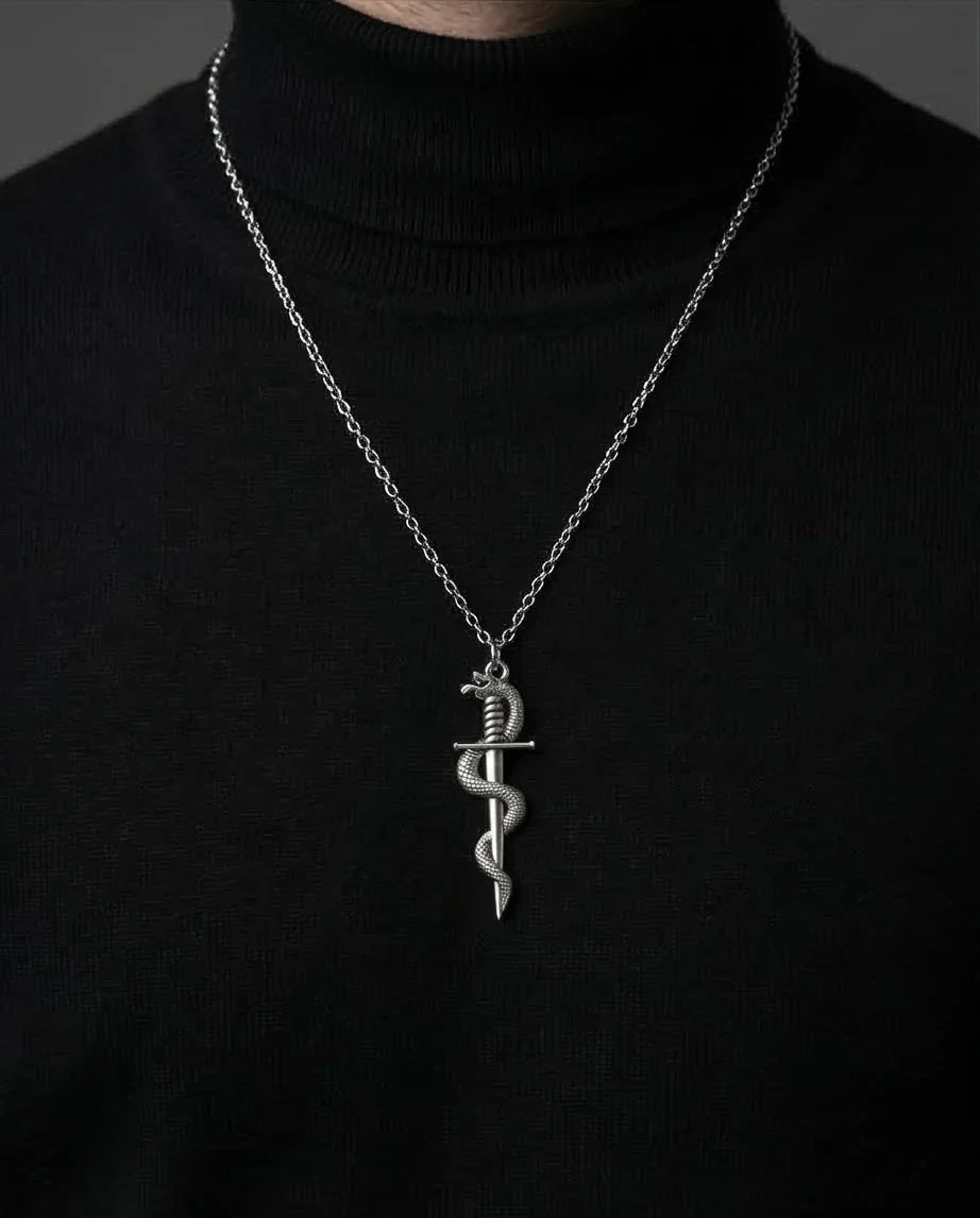 The Serpentine Blade: Antique Silver Guardian Necklace