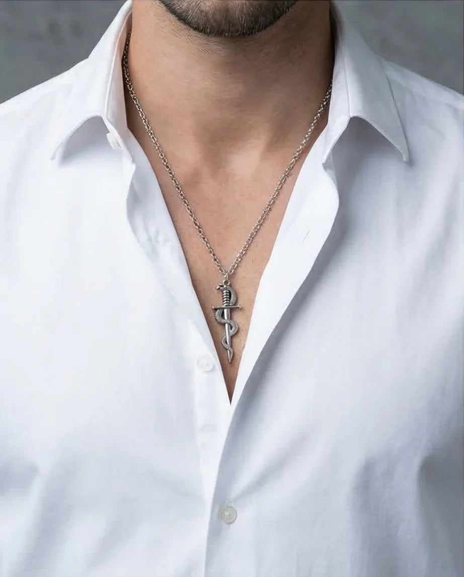 The Serpentine Blade: Antique Silver Guardian Necklace