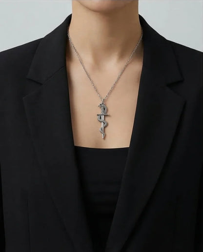 The Serpentine Blade: Antique Silver Guardian Necklace