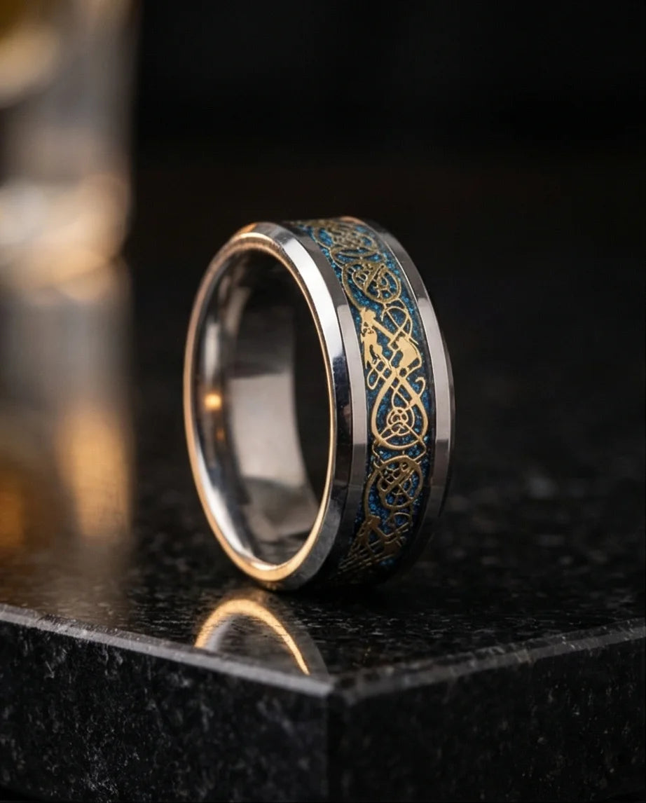 Golden Guardian: Celtic Dragon Black Tungsten Ring