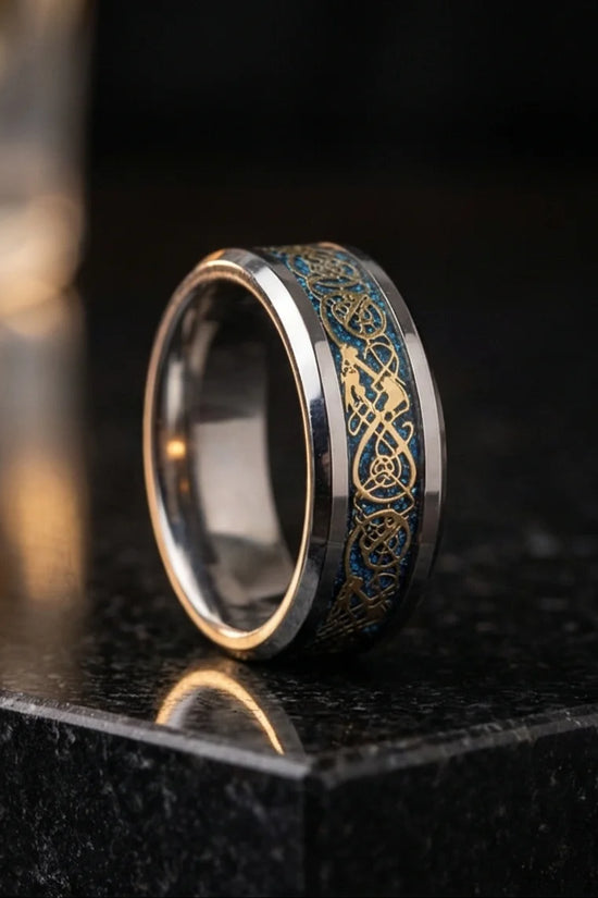 Golden Guardian: Celtic Dragon Black Tungsten Ring