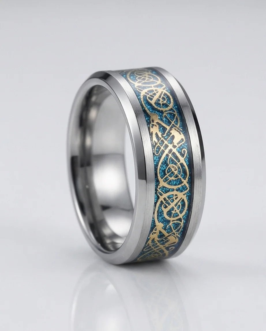 Golden Guardian: Celtic Dragon Black Tungsten Ring