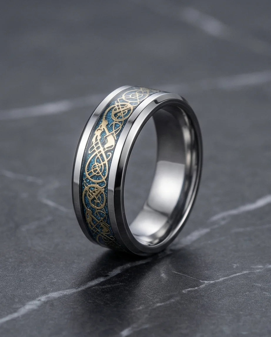 Golden Guardian: Celtic Dragon Black Tungsten Ring