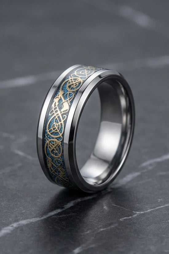 Golden Guardian: Celtic Dragon Black Tungsten Ring