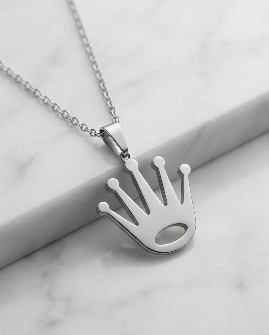 The Royal Reign: Minimalist Silver Crown Necklace
