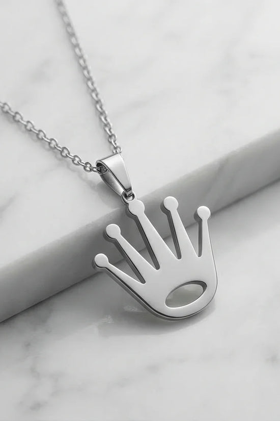 The Royal Reign: Minimalist Silver Crown Necklace