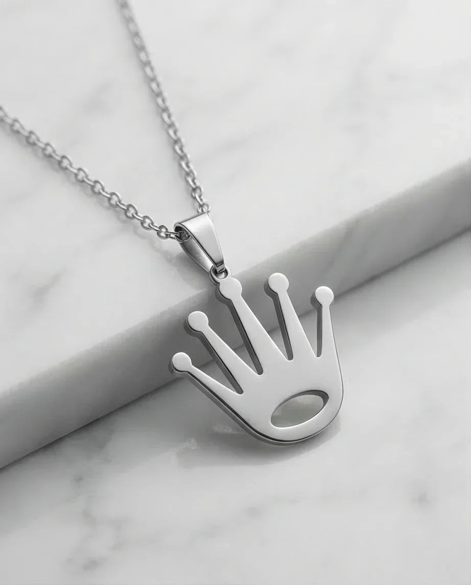 The Royal Reign: Minimalist Silver Crown Necklace