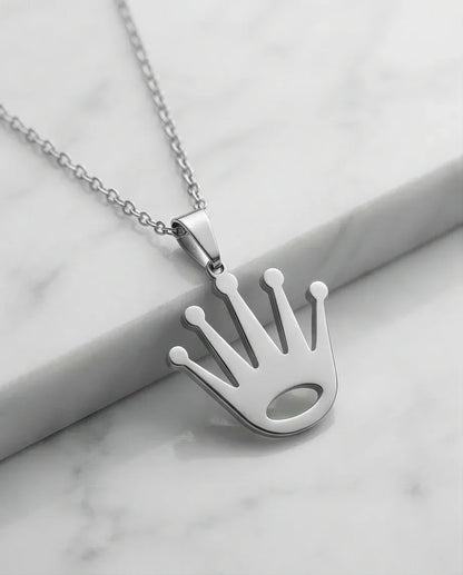 The Royal Reign: Minimalist Silver Crown Necklace