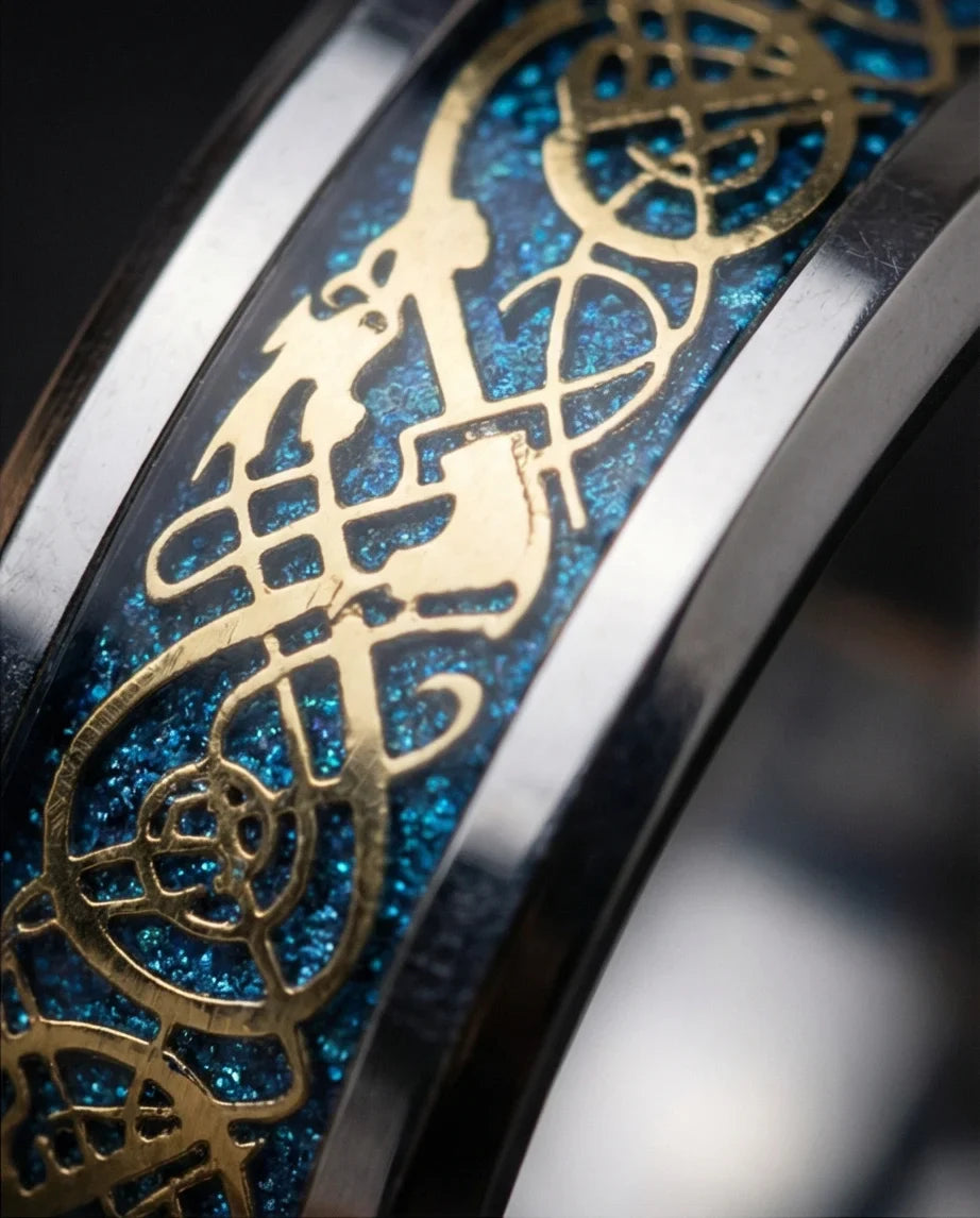 Golden Guardian: Celtic Dragon Black Tungsten Ring