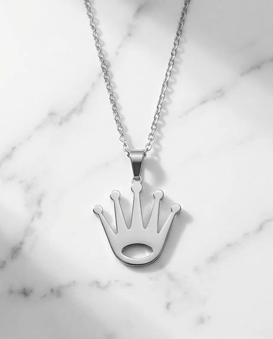 The Royal Reign: Minimalist Silver Crown Necklace