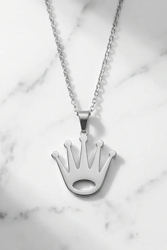 The Royal Reign: Minimalist Silver Crown Necklace