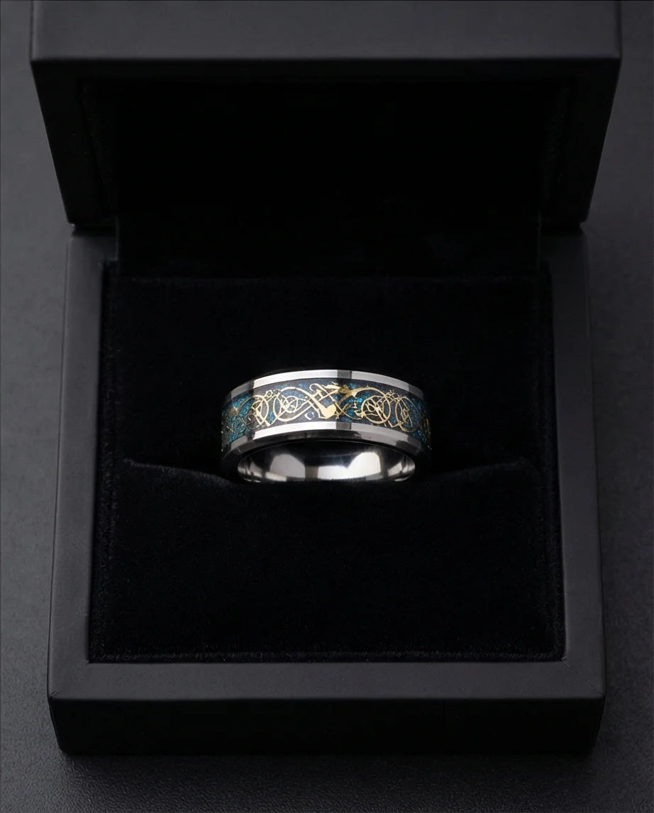 Golden Guardian: Celtic Dragon Black Tungsten Ring