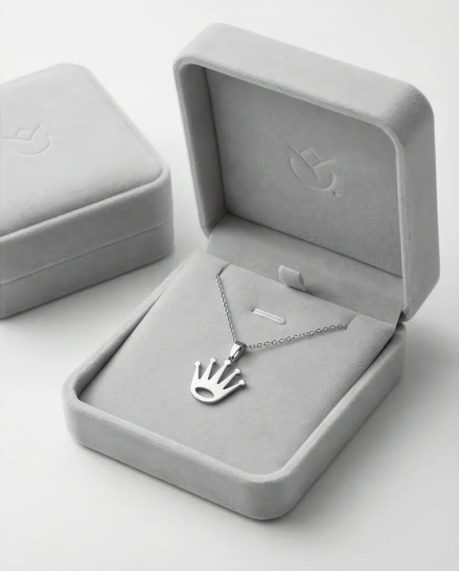 The Royal Reign: Minimalist Silver Crown Necklace
