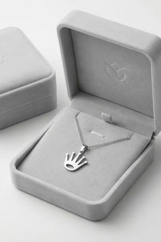 The Royal Reign: Minimalist Silver Crown Necklace
