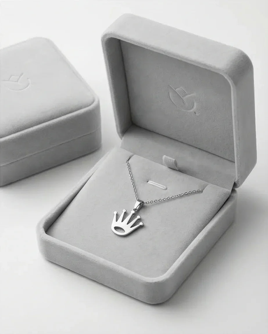 The Royal Reign: Minimalist Silver Crown Necklace