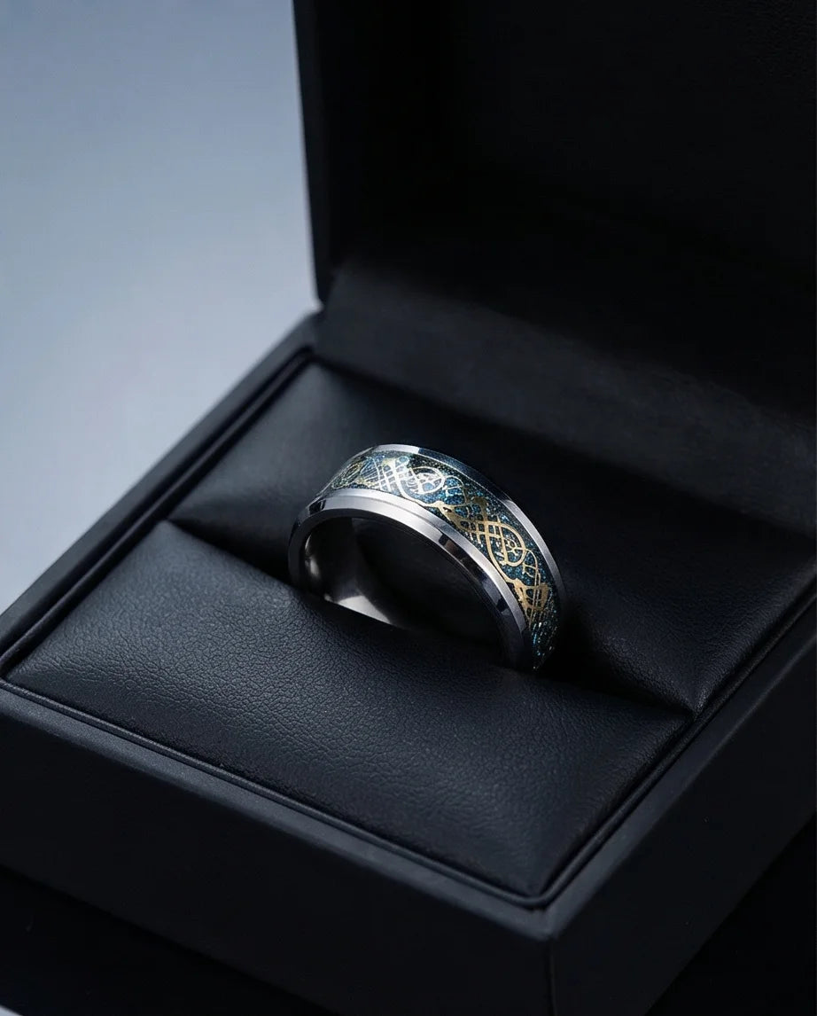 Golden Guardian: Celtic Dragon Black Tungsten Ring