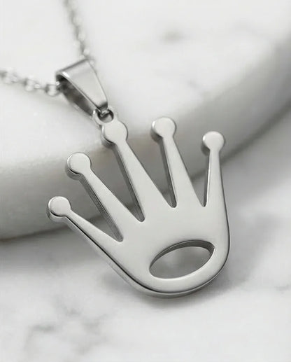 The Royal Reign: Minimalist Silver Crown Necklace